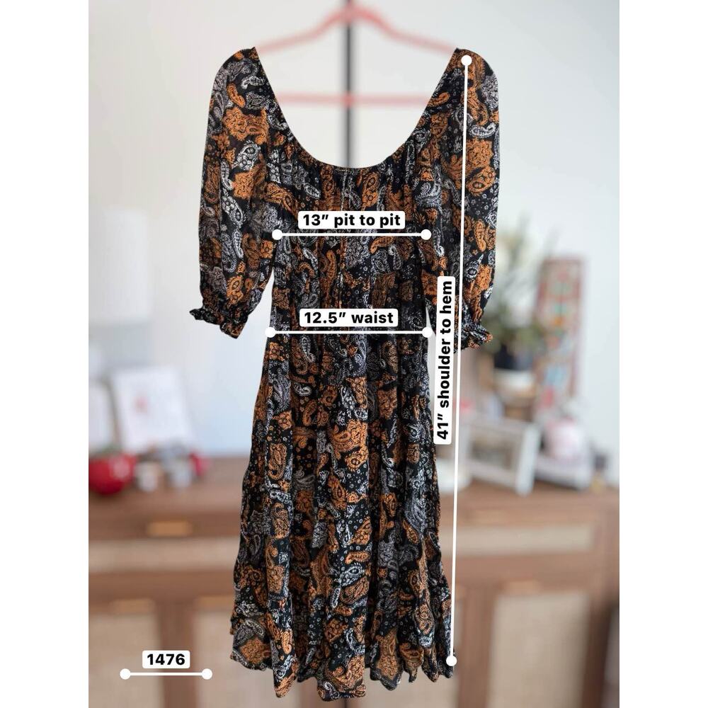 Faithfull The Brand Matisse Floral Midi Dress Orange & Black Women's Size 2/XS - Picture 16 of 16